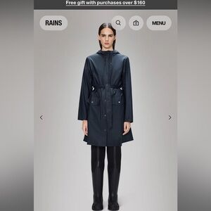 Rains Navy Curve Long Jacket | M/L